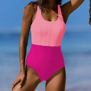 Pink Colorblock Racerback One Piece Swimsuit - Size Small
